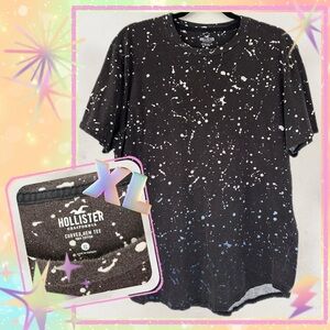 Hollister California Curved Hem Tee – Black Paint Splatter – XL – 100% Cotton